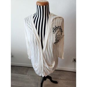 Alternative Light Weight Skull Cardigan Sweater White L Embroidered Pockets